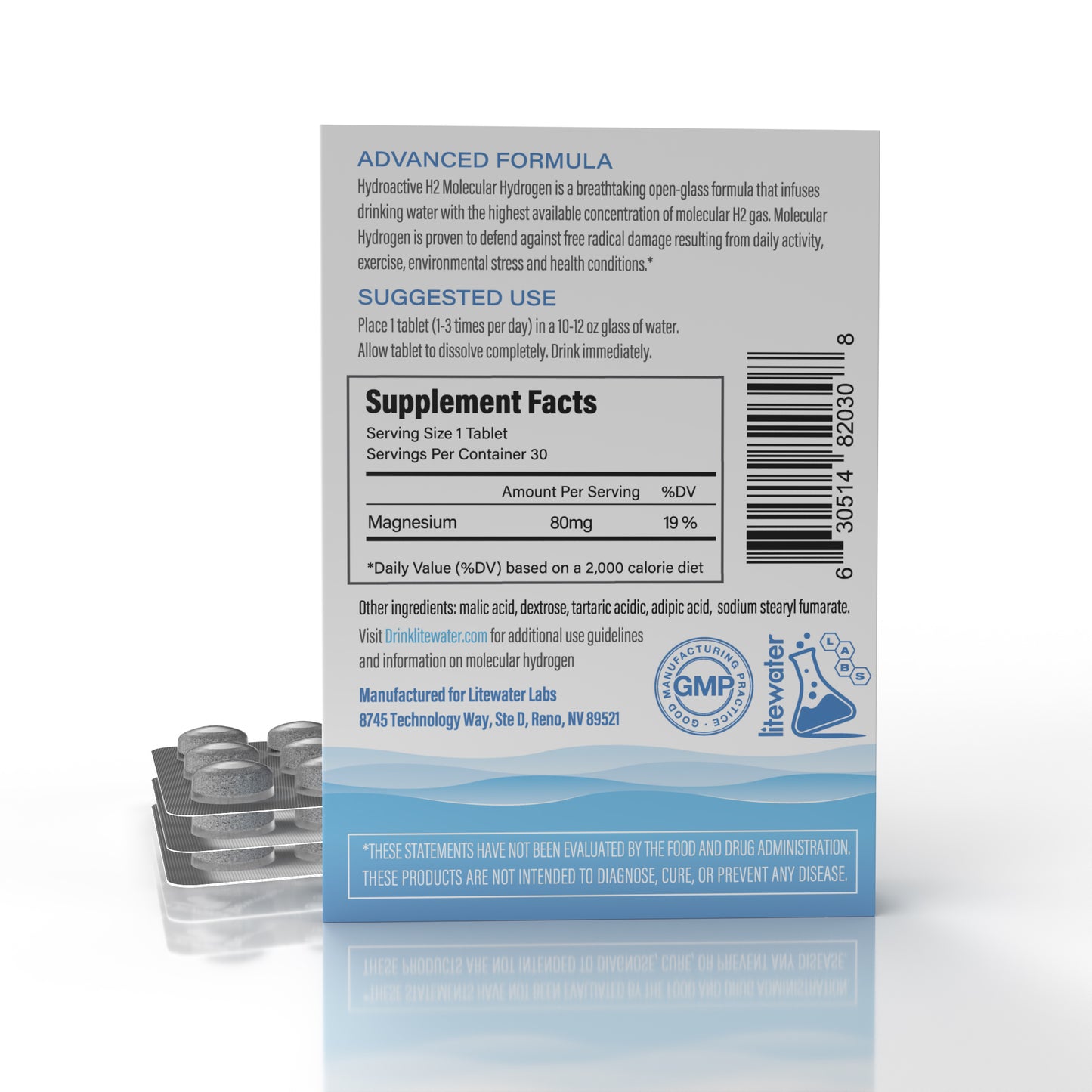 Hydroactive™ H2 Molecular Hydrogen Tablets - 30 Tablets, Blister Pack