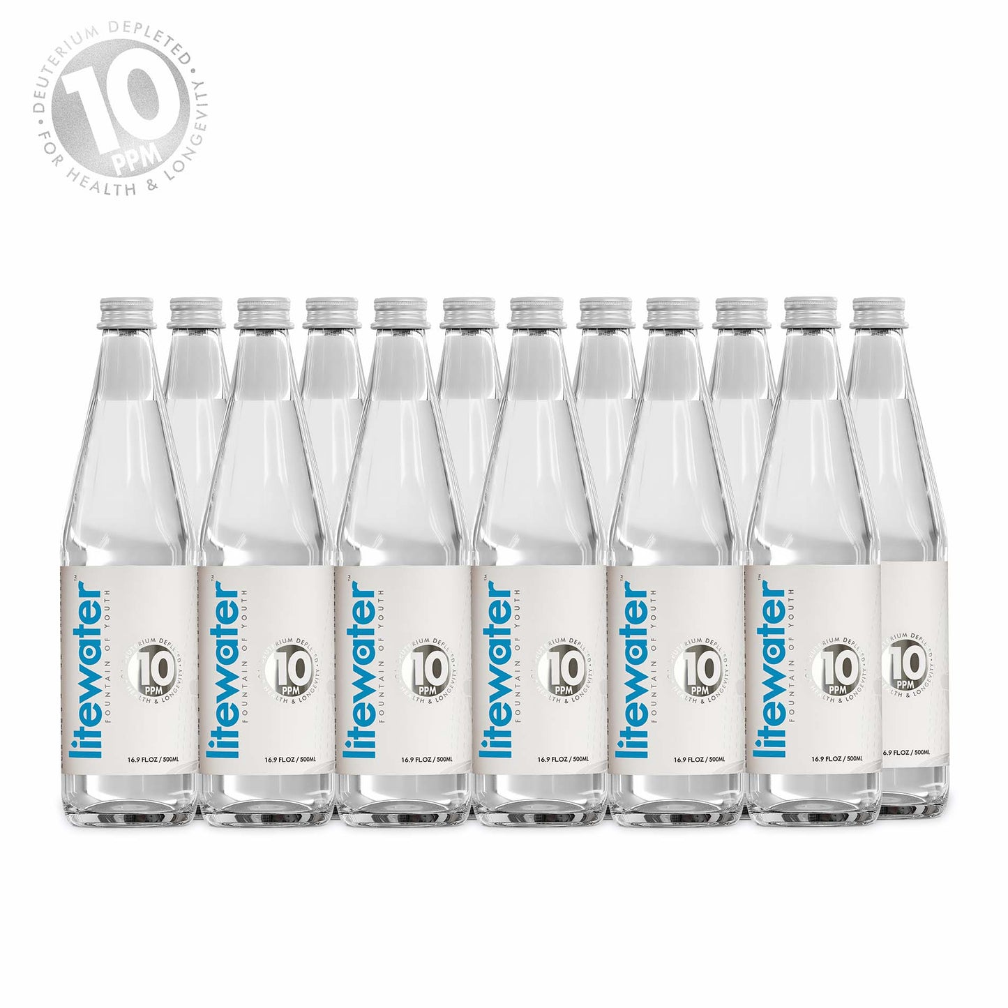 Litewater™ 10 ppm Deuterium Depleted Water - 0.5 L / 16.9 fl. oz., Glass Bottles (Case of 12)
