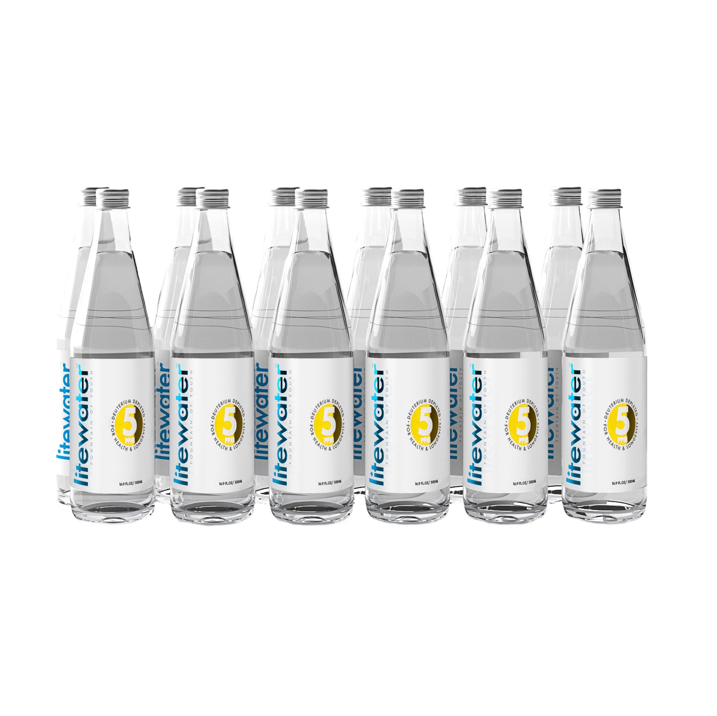 Litewater™ 5 ppm Deuterium Depleted Water - 0.5 L / 16.9 fl. oz., Glass Bottles (Case of 12)