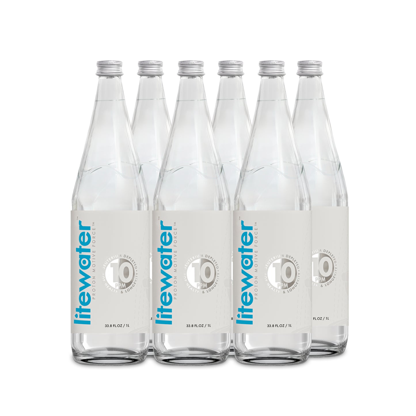 Litewater™ 10 ppm Deuterium Depleted Water - 1 L / 33.8 fl. oz., Glass Bottles (Case of 6)
