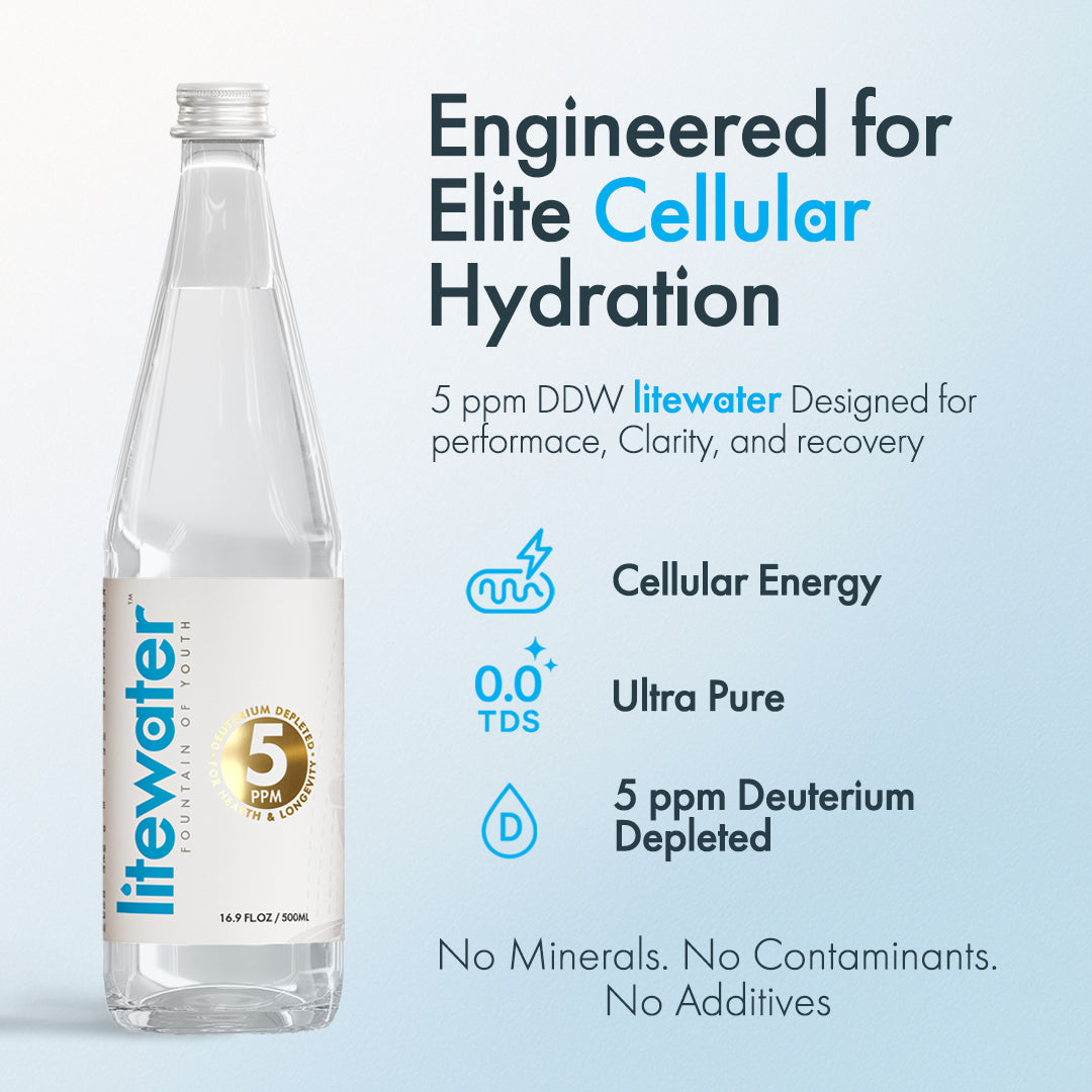 Litewater™ 5 ppm Deuterium Depleted Water - 0.5 L / 16.9 fl. oz., Glass Bottles (Case of 12)