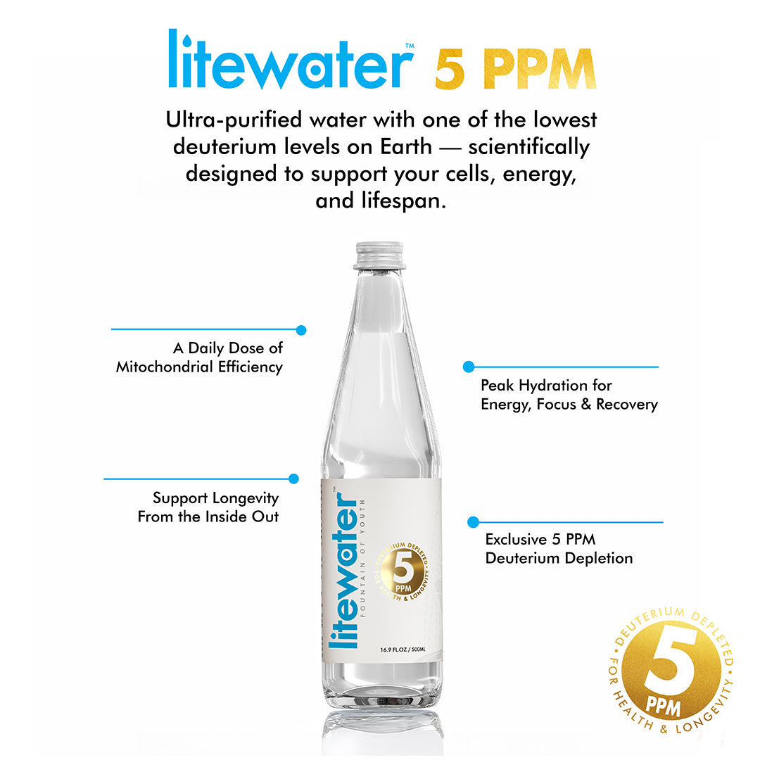 Litewater™ 5 ppm Deuterium Depleted Water - 0.5 L / 16.9 fl. oz., Glass Bottles (Case of 12)